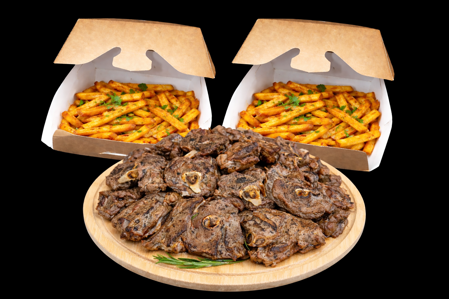 1kg Charcoal Grilled Goat & 2 Boxes of Masala Fries